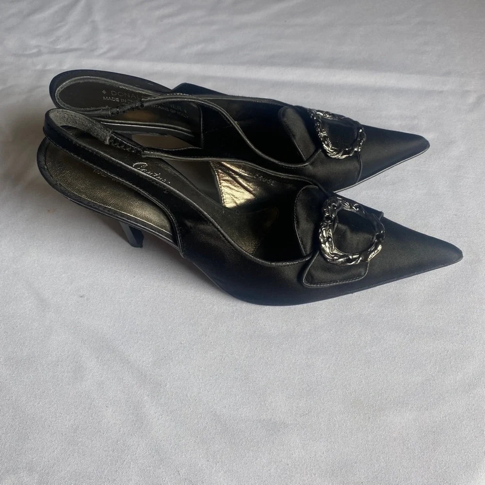 Donald J Pliner Couture Cruse 8N suede leather sling back pointy toe black jewel - Picture 3 of 8